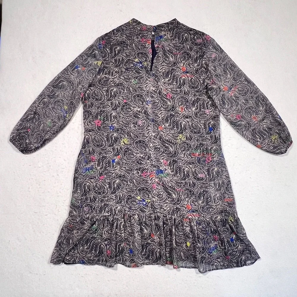 Vilagallo Dress Blue Paisley Art Lightweight Sheer Sleeves Lined Pockets‎ 14/46